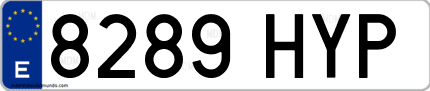 Ejemplo de matrícula de coche ordinaria 8289 HYP