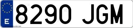 Ejemplo de matrícula española 8290 JGM