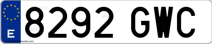Ejemplo de matrícula de coche ordinaria 8292 GWC