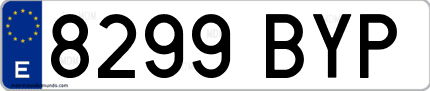 Ejemplo de matrícula de coche ordinaria 8299 BYP