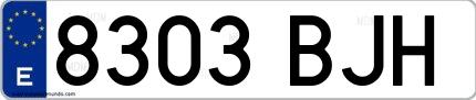 Ejemplo de matrícula española 8303 BJH