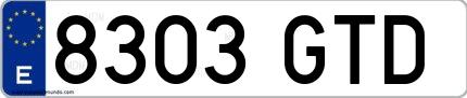 Ejemplo de matrícula de coche ordinaria 8303 GTD