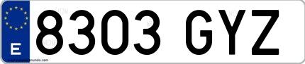 Ejemplo de matrícula española 8303 GYZ