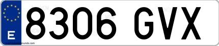 Ejemplo de matrícula española 8306 GVX