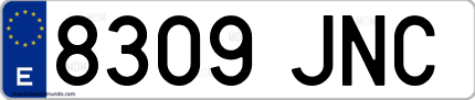Ejemplo de matrícula de coche ordinaria 8309 JNC