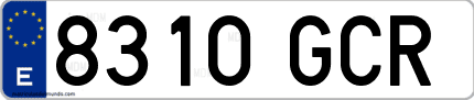 Ejemplo de matrícula de coche ordinaria 8310 GCR