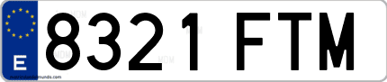 Ejemplo de matrícula de coche ordinaria 8321 FTM