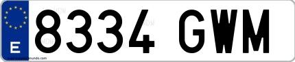 Ejemplo de matrícula de coche ordinaria 8334 GWM
