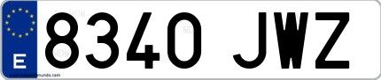 Ejemplo de matrícula española 8340 JWZ