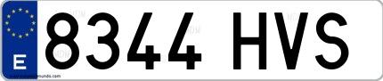 Ejemplo de matrícula española 8344 HVS
