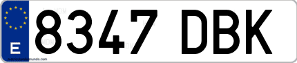 Ejemplo de matrícula de coche ordinaria 8347 DBK