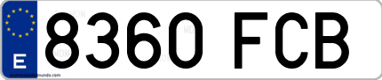 Ejemplo de matrícula de coche ordinaria 8360 FCB