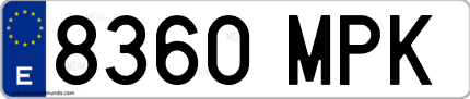 Ejemplo de matrícula de coche ordinaria 8360 MPK