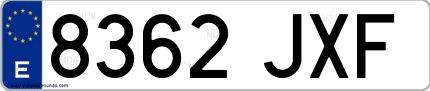 Ejemplo de matrícula española 8362 JXF