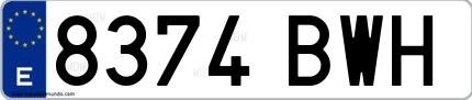 Ejemplo de matrícula española 8374 BWH