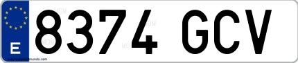 Ejemplo de matrícula española 8374 GCV