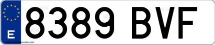 Ejemplo de matrícula española 8389 BVF