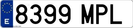Ejemplo de matrícula española 8399 MPL