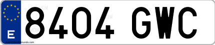 Ejemplo de matrícula de coche ordinaria 8404 GWC