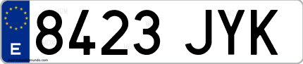 Ejemplo de matrícula de coche ordinaria 8423 JYK
