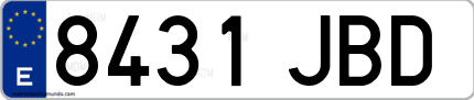 Ejemplo de matrícula de coche ordinaria 8431 JBD