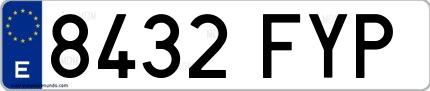 Ejemplo de matrícula española 8432 FYP