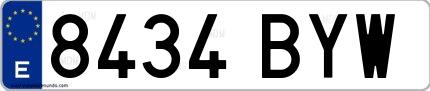 Ejemplo de matrícula española 8434 BYW