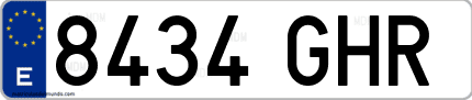 Ejemplo de matrícula de coche ordinaria 8434 GHR