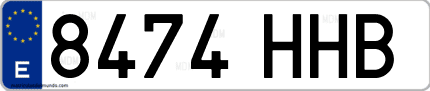 Ejemplo de matrícula de coche ordinaria 8474 HHB