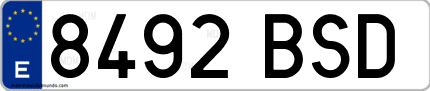Ejemplo de matrícula de coche ordinaria 8492 BSD