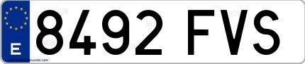 Ejemplo de matrícula española 8492 FVS