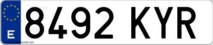 Ejemplo de matrícula española 8492 KYR