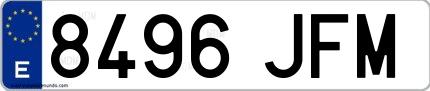 Ejemplo de matrícula española 8496 JFM