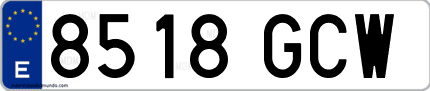 Ejemplo de matrícula de coche ordinaria 8518 GCW