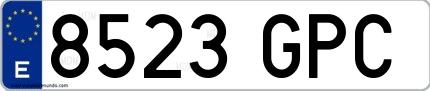 Ejemplo de matrícula de coche ordinaria 8523 GPC