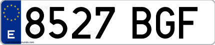 Ejemplo de matrícula de coche ordinaria 8527 BGF