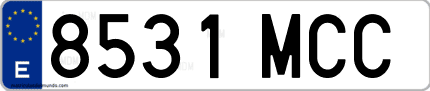 Ejemplo de matrícula de coche ordinaria 8531 MCC