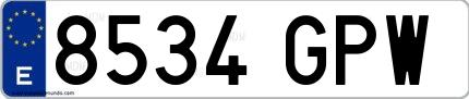 Ejemplo de matrícula de coche ordinaria 8534 GPW