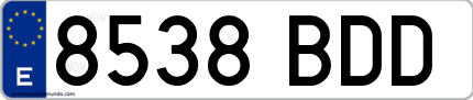 Ejemplo de matrícula de coche ordinaria 8538 BDD