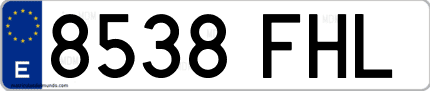 Ejemplo de matrícula de coche ordinaria 8538 FHL