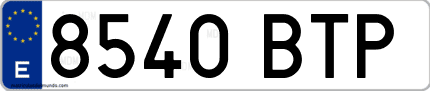 Ejemplo de matrícula de coche ordinaria 8540 BTP