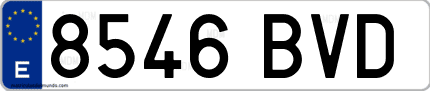 Ejemplo de matrícula de coche ordinaria 8546 BVD