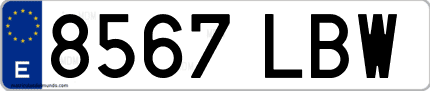 Ejemplo de matrícula de coche ordinaria 8567 LBW