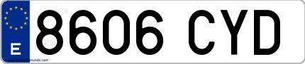 Ejemplo de matrícula española 8606 CYD