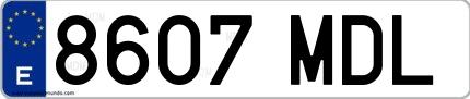 Ejemplo de matrícula española 8607 MDL