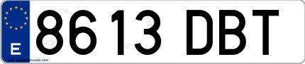 Ejemplo de matrícula española 8613 DBT