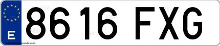 Ejemplo de matrícula española 8616 FXG