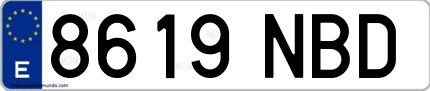 Ejemplo de matrícula de coche ordinaria 8619 NBD