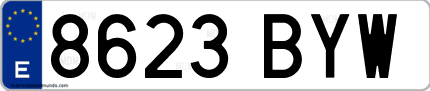 Ejemplo de matrícula de coche ordinaria 8623 BYW