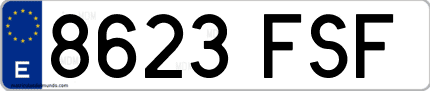 Ejemplo de matrícula de coche ordinaria 8623 FSF